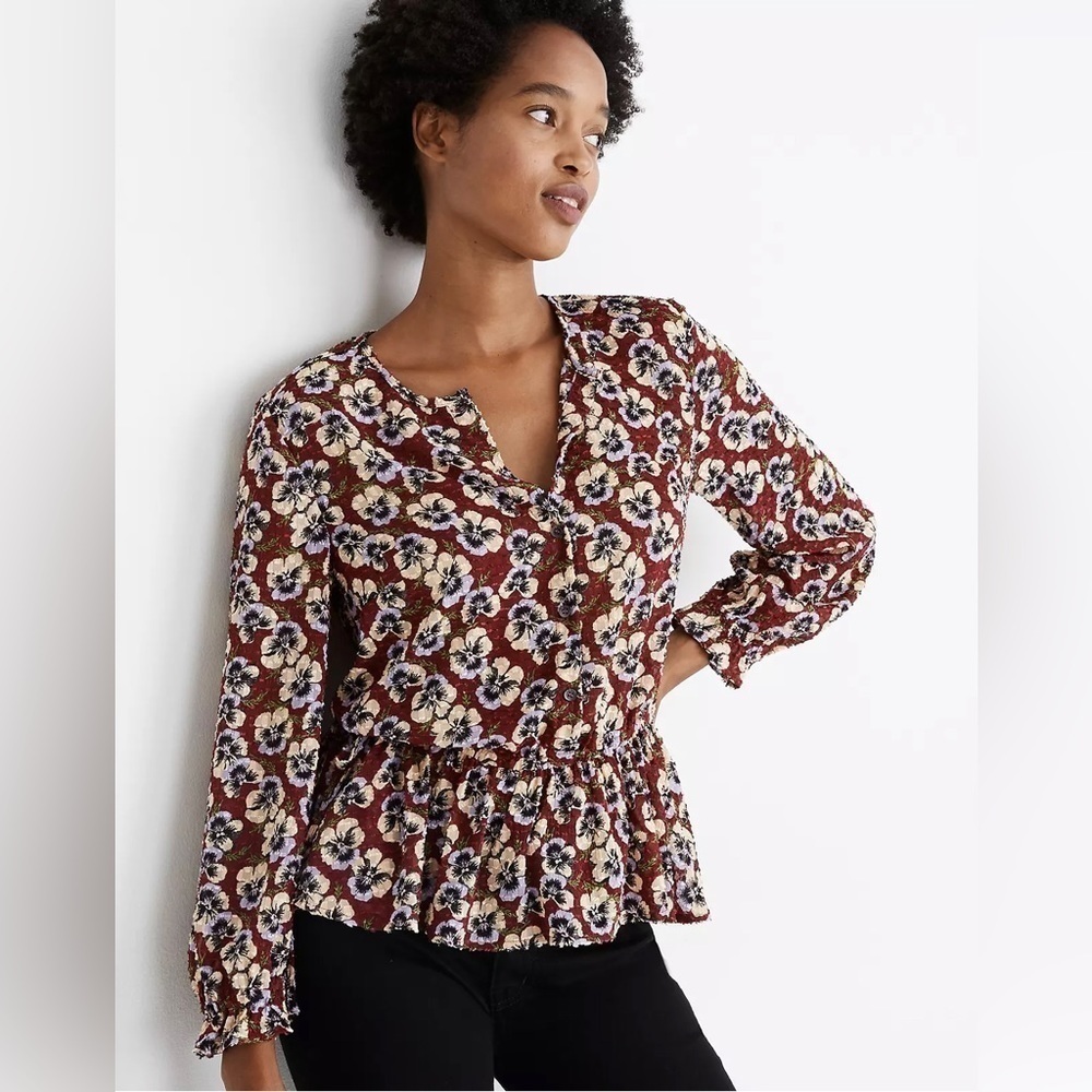 Madewell Floral Blouse in Burgundy and Cream